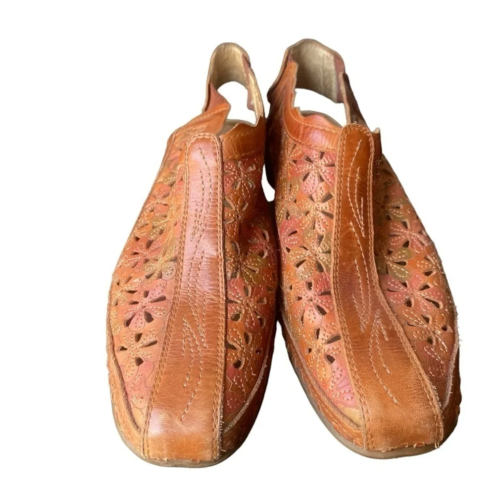 PIKOLINOS Romana Laser Cut Floral Leather Slingbacks I Size: 5.5-6